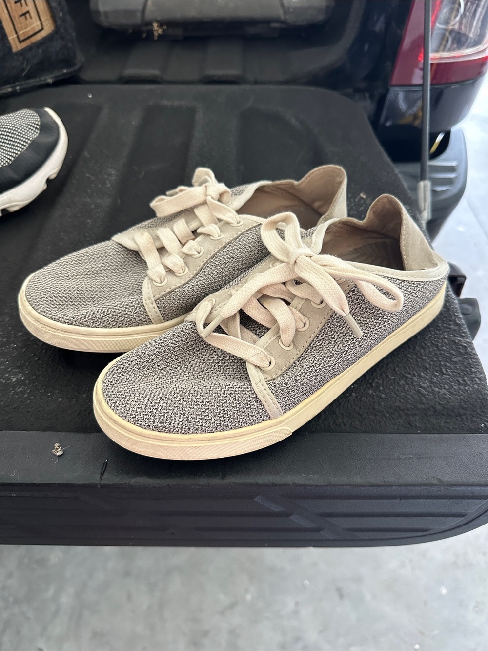 OluKai Women's Sand Knit Sneakers in Taupe and Cream